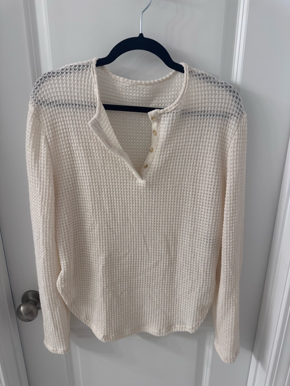 SHEIN Ivory Waffle-Knit Henley Top